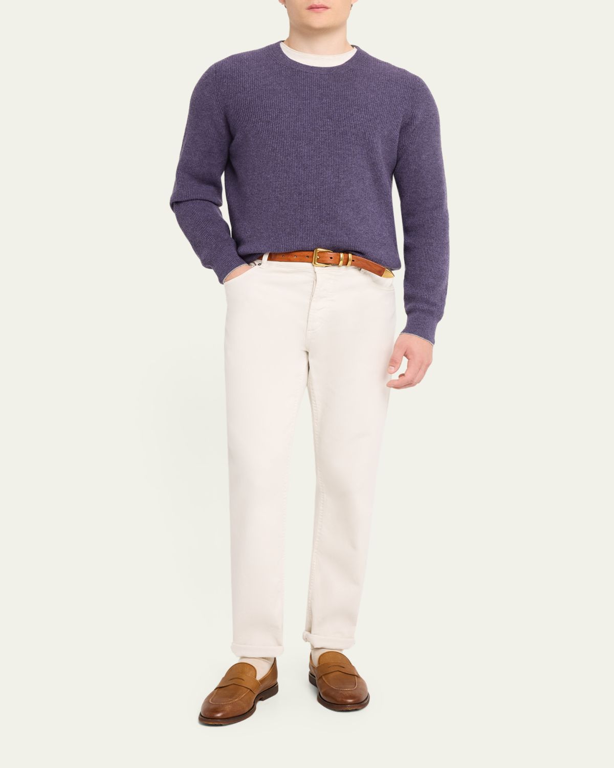 Brunello Cucinelli Men's Crewneck English Rib Cashmere Sweater | Thumbnail 12 Brunello Cucinelli Men's Crewneck English Rib Cashmere Sweater | Thumbnail 12