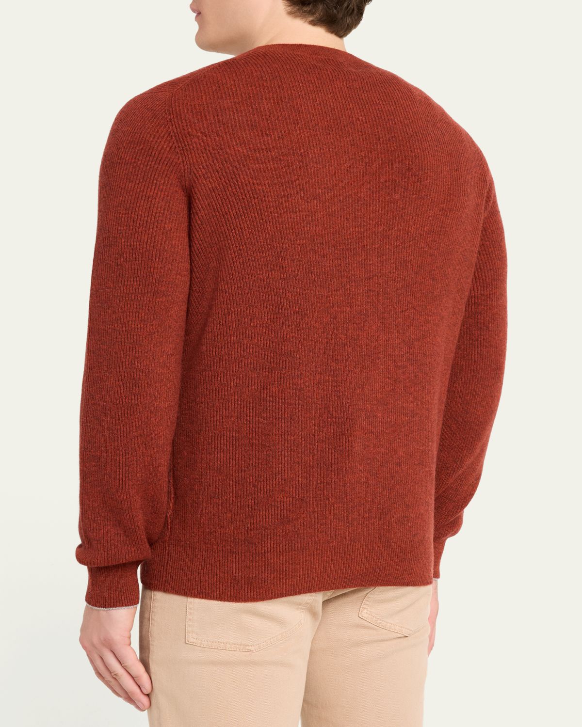 Brunello Cucinelli Men's Crewneck English Rib Cashmere Sweater | Thumbnail 3 Brunello Cucinelli Men's Crewneck English Rib Cashmere Sweater | Thumbnail 3