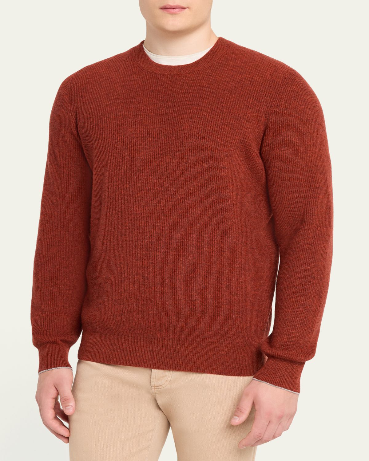 Brunello Cucinelli Men's Crewneck English Rib Cashmere Sweater | Thumbnail 4 Brunello Cucinelli Men's Crewneck English Rib Cashmere Sweater | Thumbnail 4