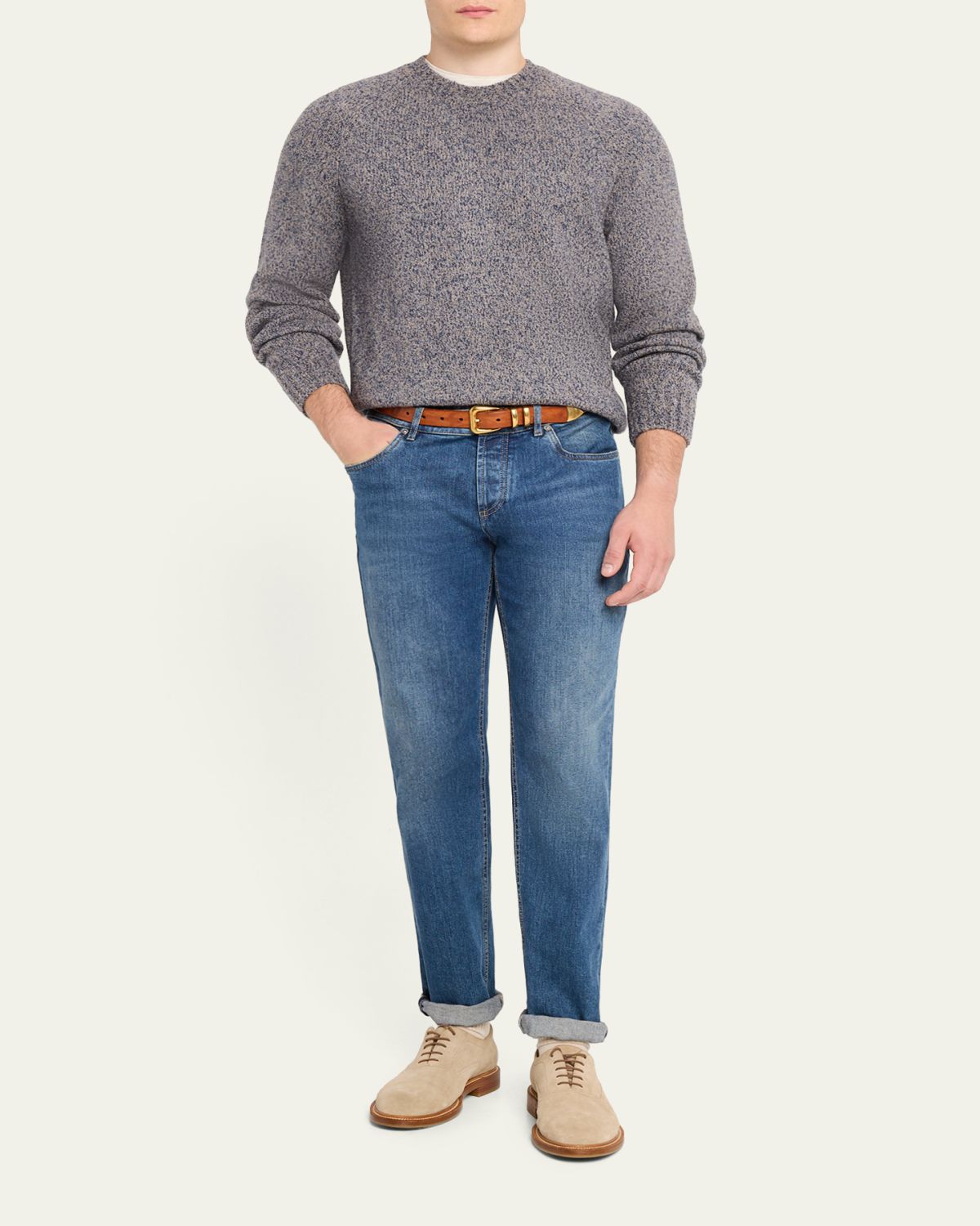 Brunello Cucinelli Men's Wool, Silk and Cashmere Donegal Crewneck Sweater | Thumbnail 2 Brunello Cucinelli Men's Wool, Silk and Cashmere Donegal Crewneck Sweater | Thumbnail 2
