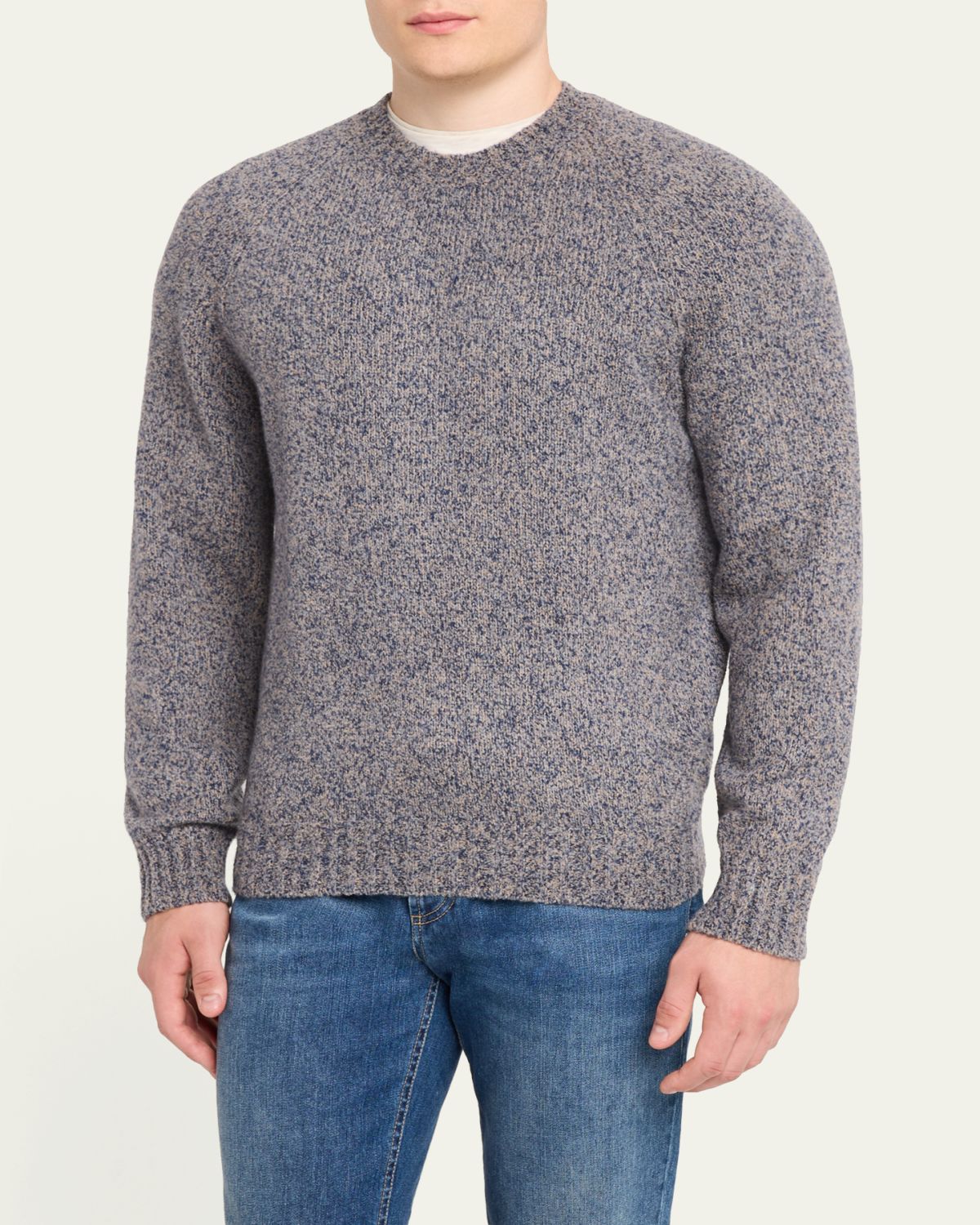 Brunello Cucinelli Men's Wool, Silk and Cashmere Donegal Crewneck Sweater | Thumbnail 4 Brunello Cucinelli Men's Wool, Silk and Cashmere Donegal Crewneck Sweater | Thumbnail 4