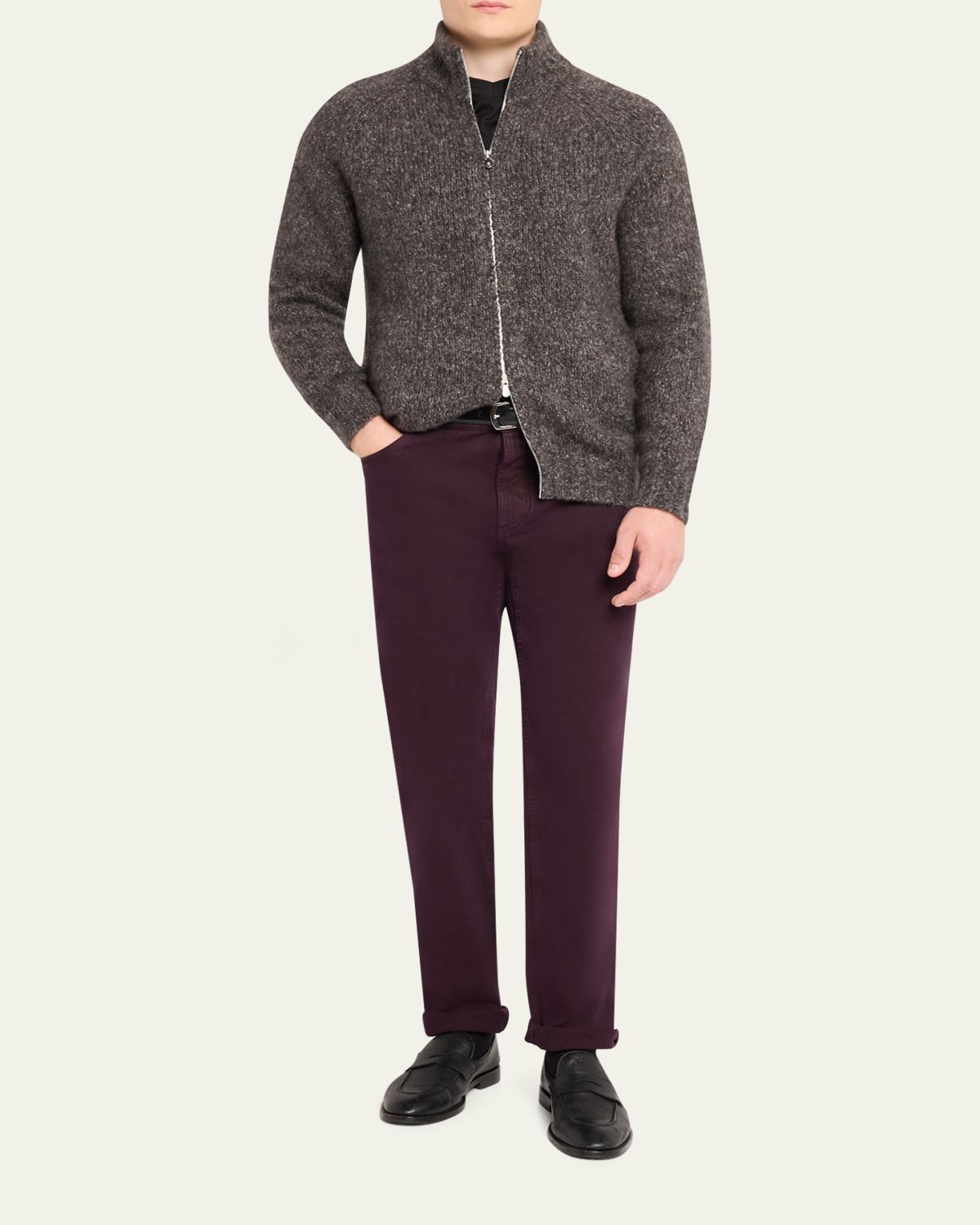 Brunello Cucinelli Men's Cashmere and Silk Melange Full-Zip Cardigan | Thumbnail 2