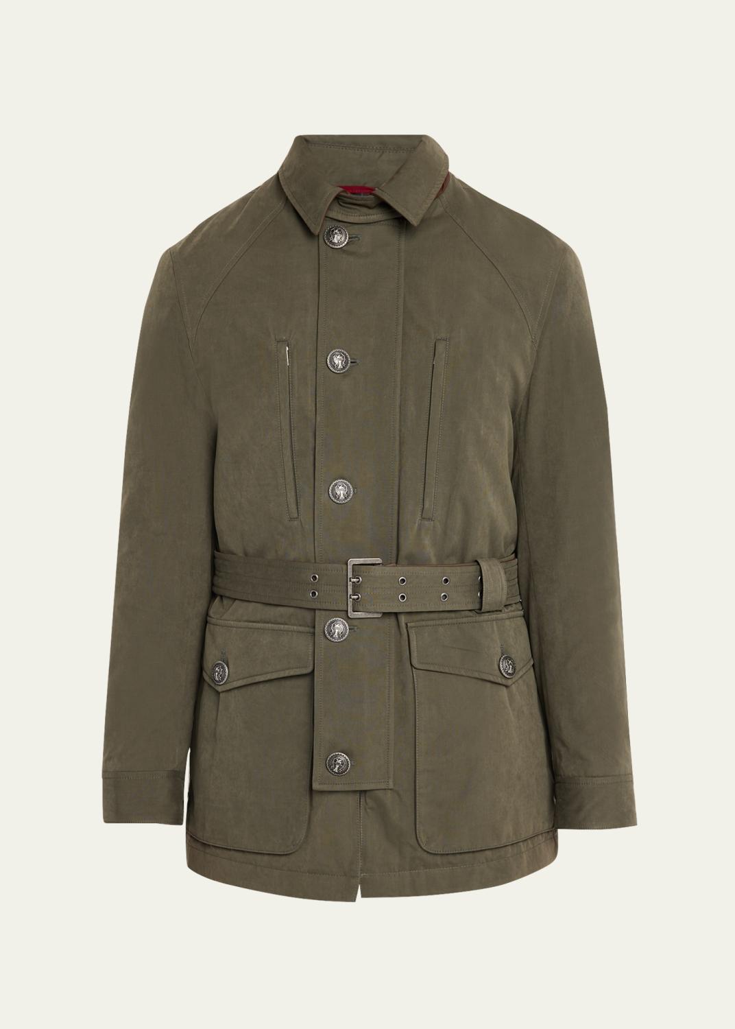 Brunello Cucinelli Men's Waxed Cotton Belted Safari Jacket