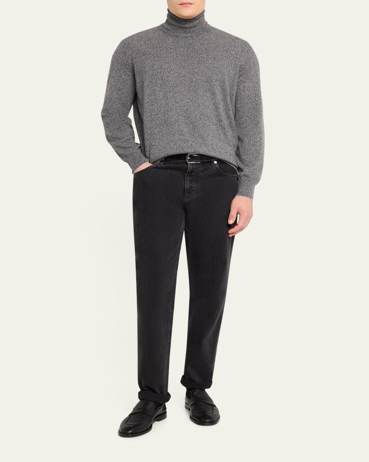 Brunello Cucinelli Men's Cashmere Melange Turtleneck Sweater | Thumbnail 2