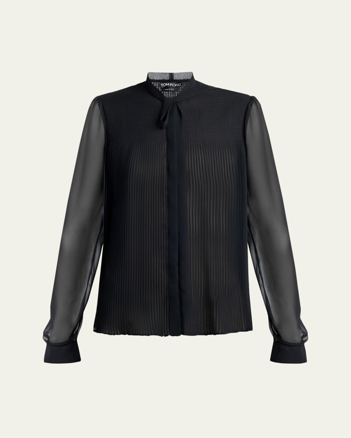 TOM FORD Chiffon Plisse Neck-Tie Blouse