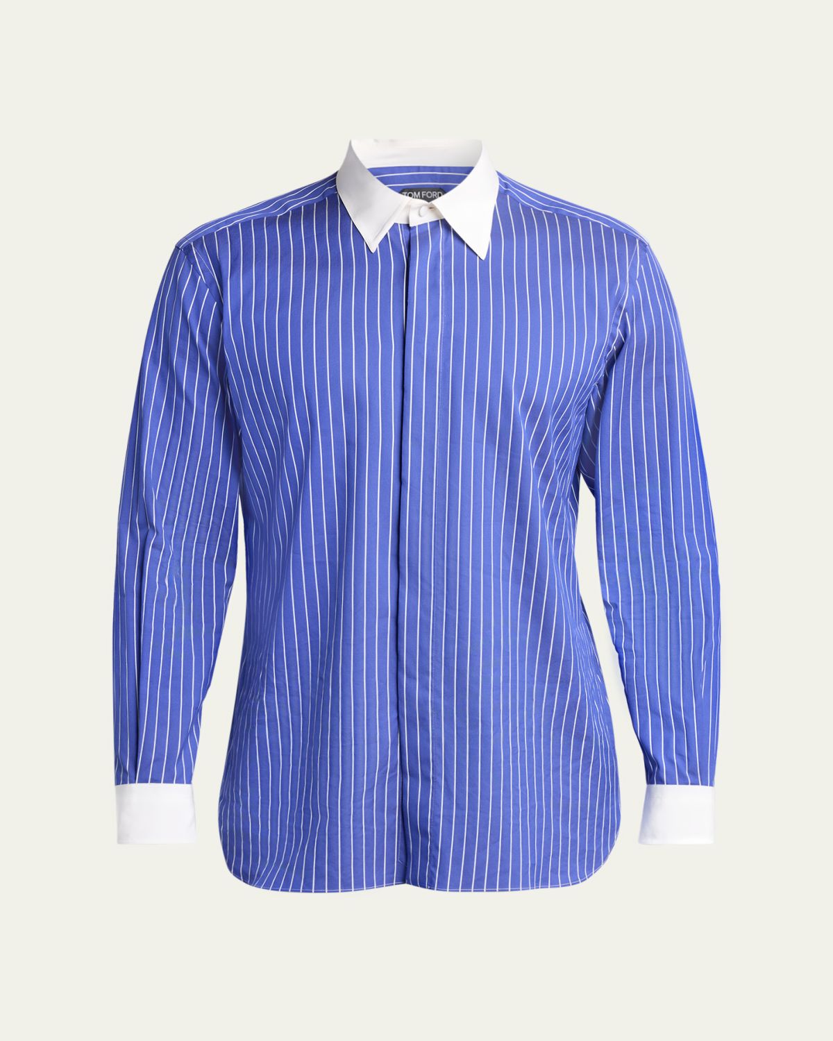 TOM FORD Men's Silk Pinstripe Contrast-Trim Dress Shirt | Image 1 TOM FORD Men's Silk Pinstripe Contrast-Trim Dress Shirt | Image 1