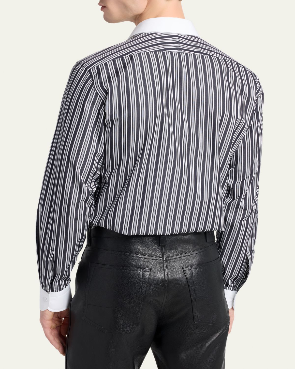 TOM FORD Men's Cotton Multi-Stripe Contrast-Trim Sport Shirt | Thumbnail 3