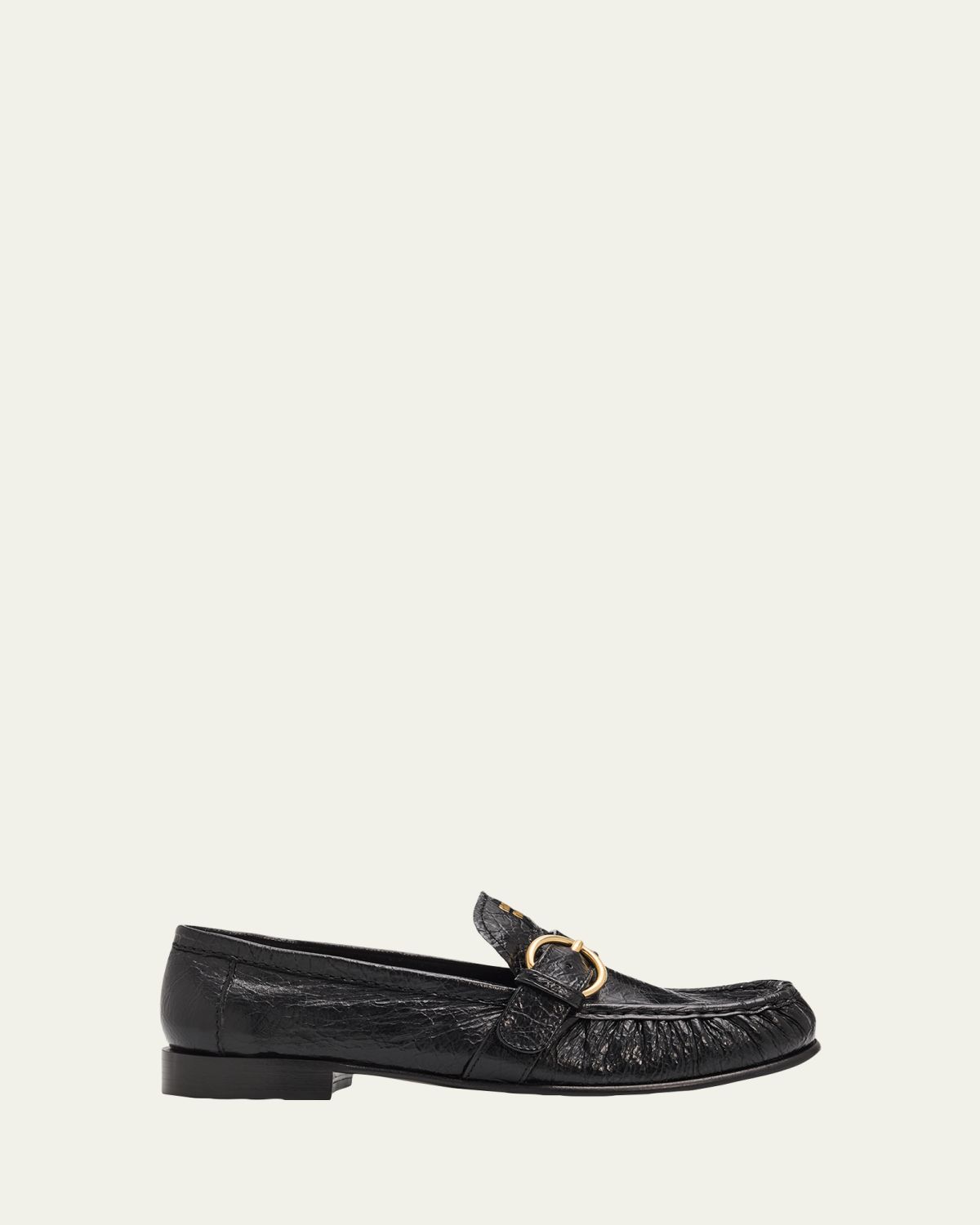 Miu Miu Crinkled Leather Buckled Moccasin Loafers | Thumbnail 6