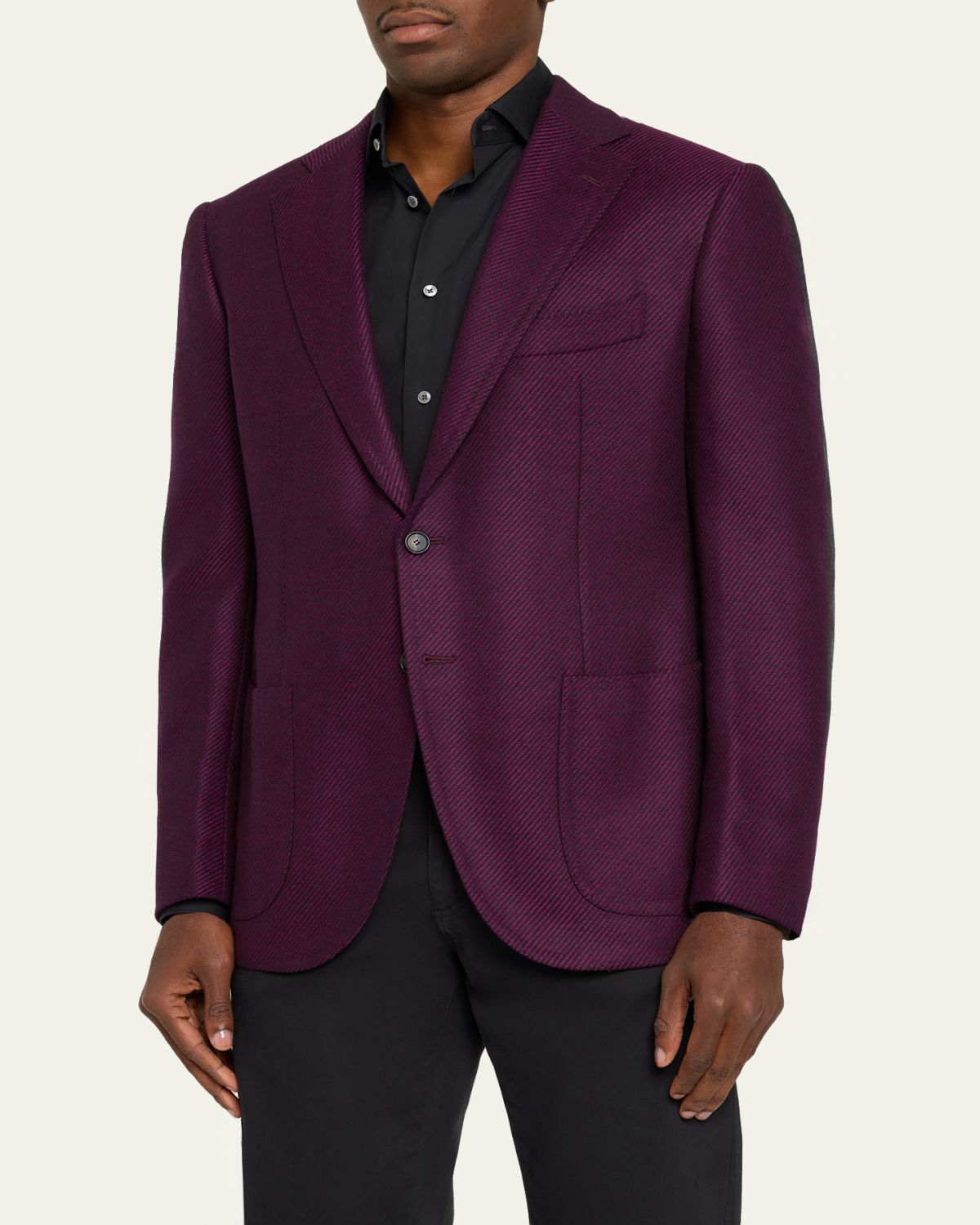 Cesare Attolini Men's Cashmere Diagonal-Texture Single-Breasted Sport Coat | Thumbnail 4