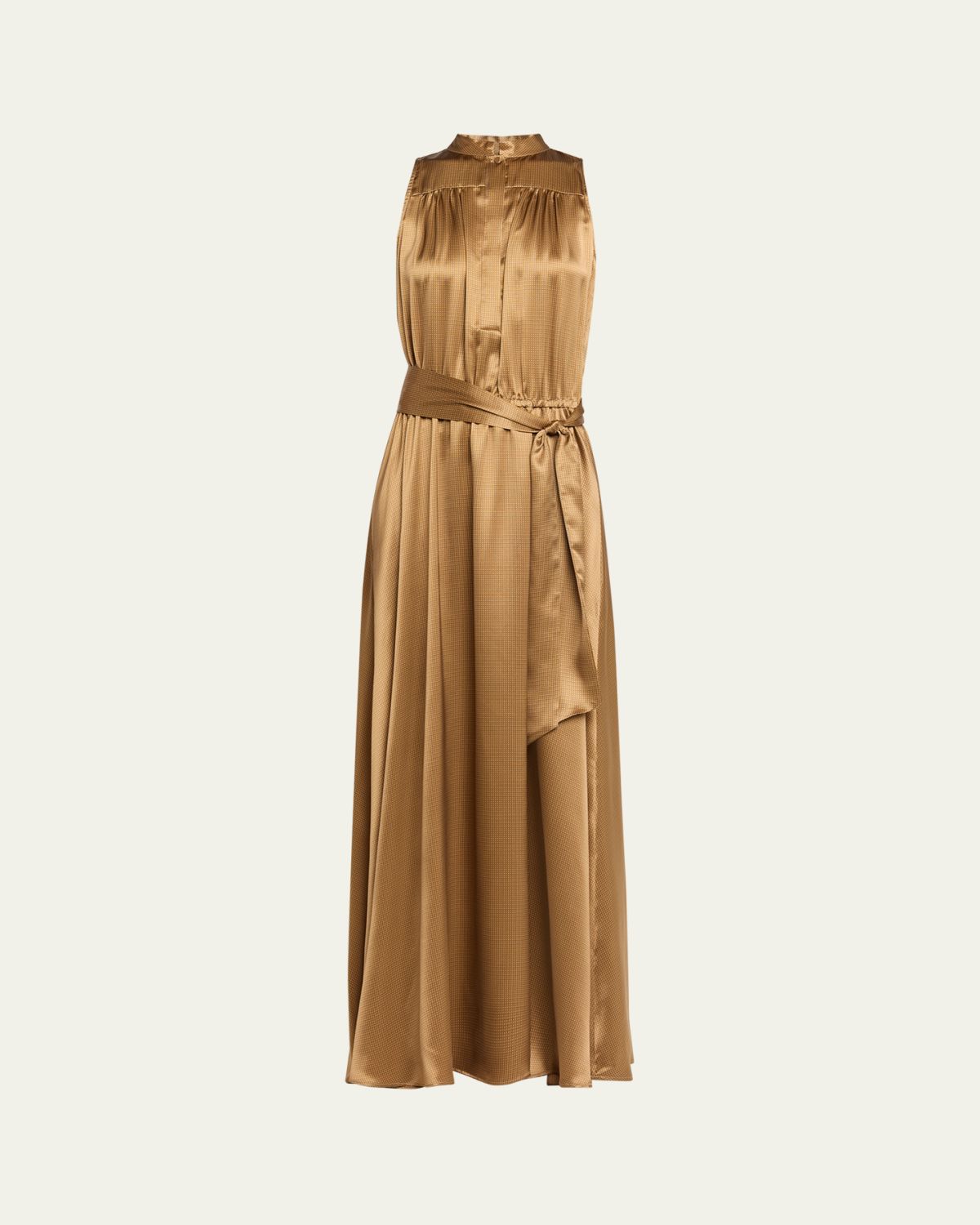 Kiton Sleeveless Gathered Silk Maxi Dress With Belt