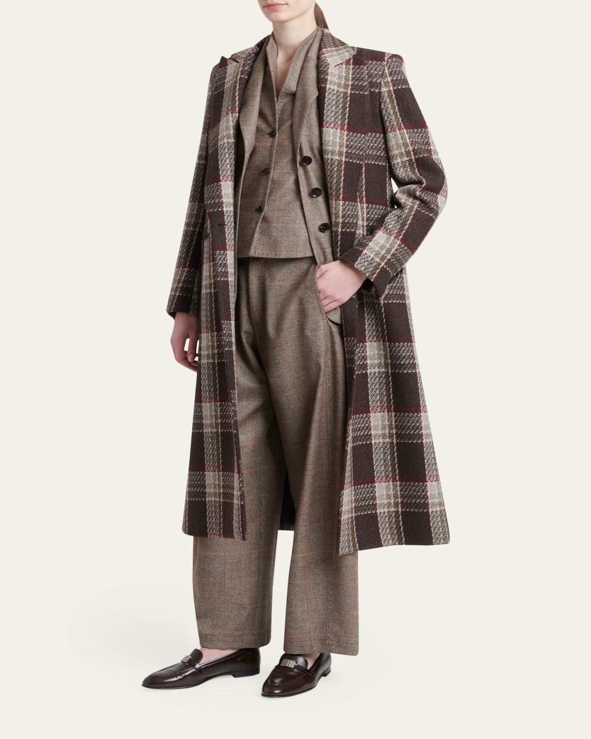 Kiton Wool-Cashmere Check Barrel-Leg Trousers | Thumbnail 2