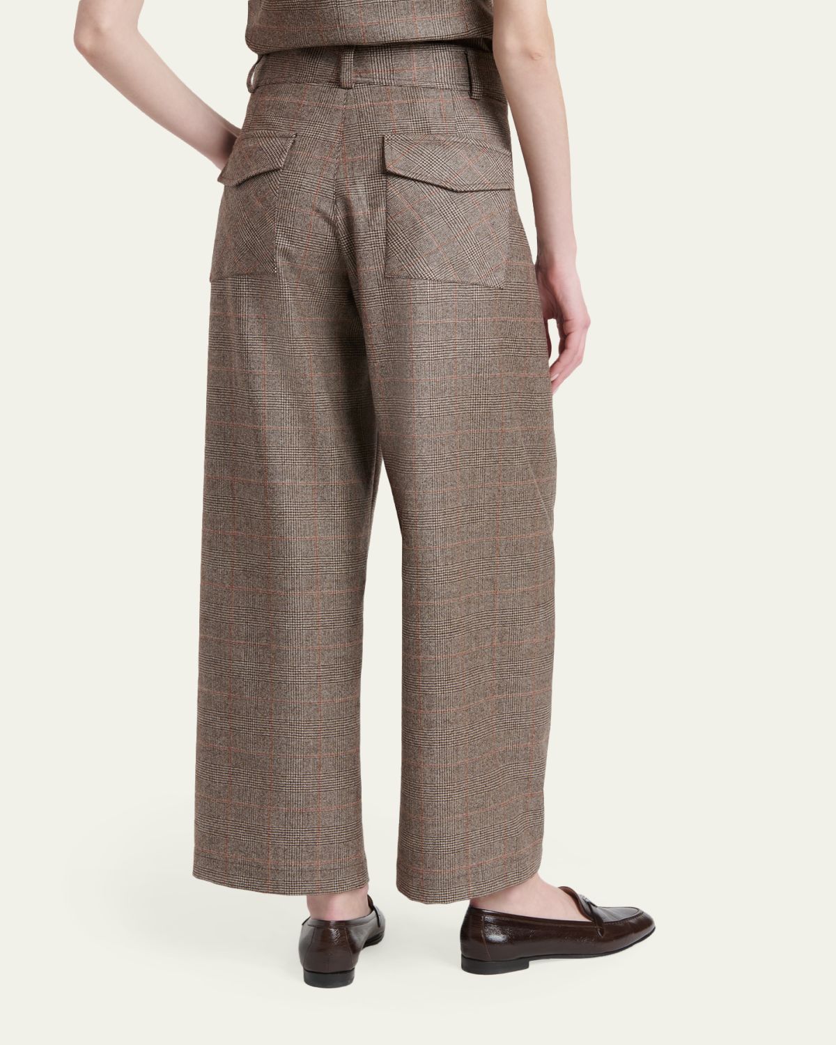 Kiton Wool-Cashmere Check Barrel-Leg Trousers | Thumbnail 3