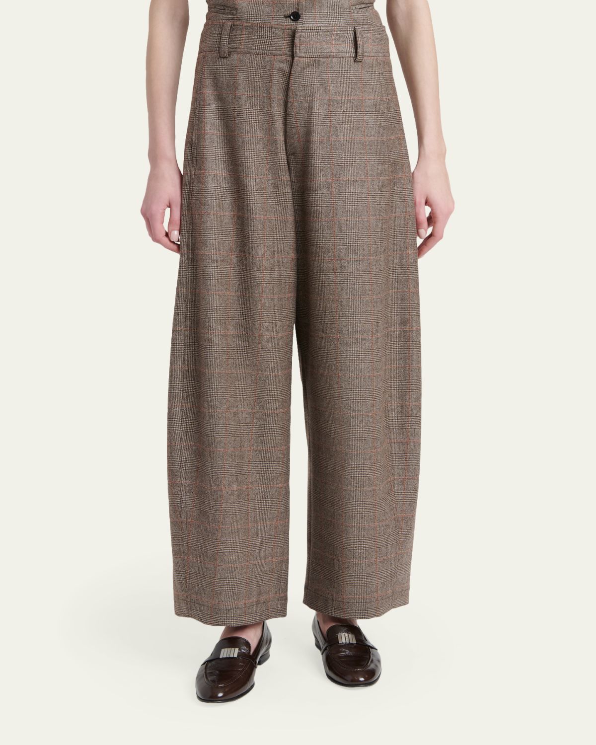 Kiton Wool-Cashmere Check Barrel-Leg Trousers | Thumbnail 4