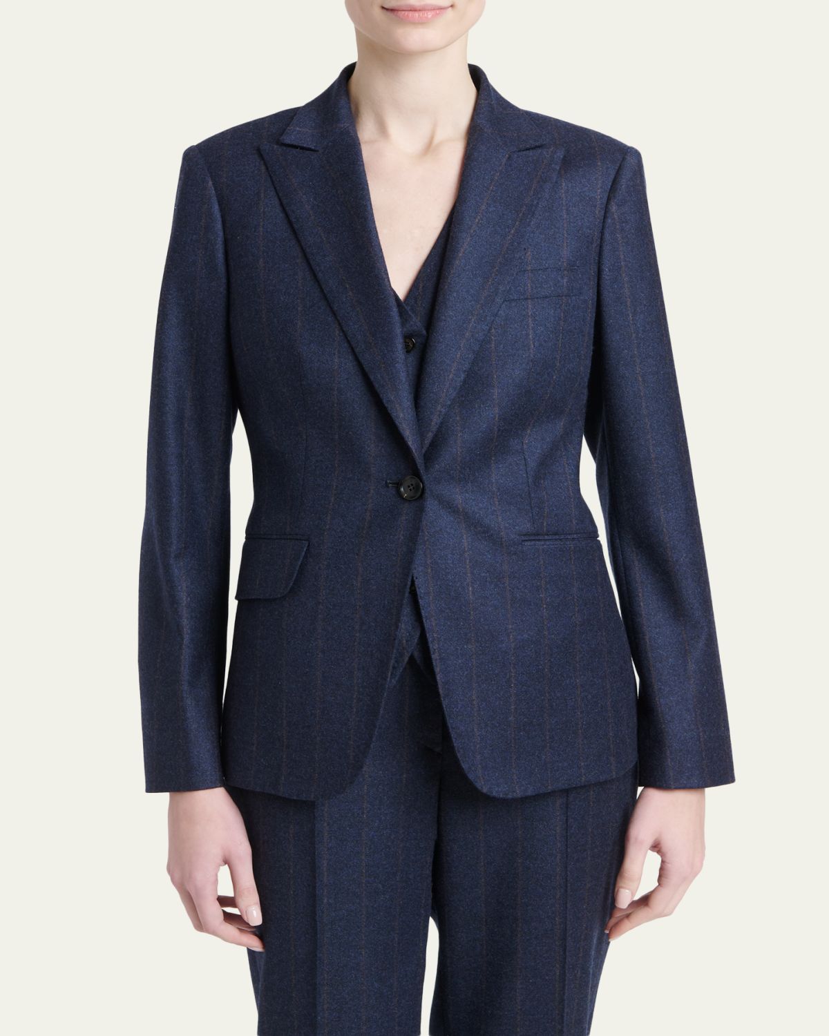 Kiton Wool-Cashmere Pinstripe Single-Breasted Jacket | Thumbnail 4