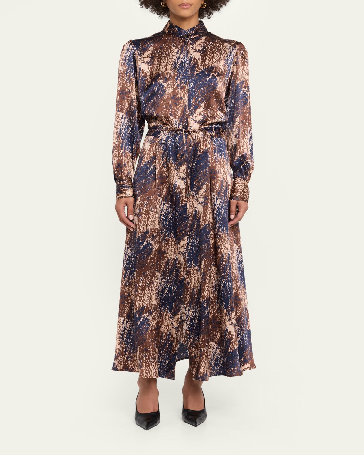 Kiton Long-Sleeve Abstract-Print Silk Drawstring Maxi Shirtdress | Thumbnail 2 Kiton Long-Sleeve Abstract-Print Silk Drawstring Maxi Shirtdress | Thumbnail 2