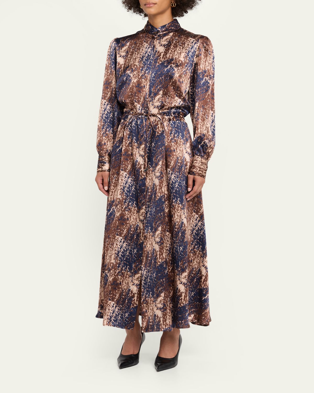 Kiton Long-Sleeve Abstract-Print Silk Drawstring Maxi Shirtdress | Thumbnail 4 Kiton Long-Sleeve Abstract-Print Silk Drawstring Maxi Shirtdress | Thumbnail 4