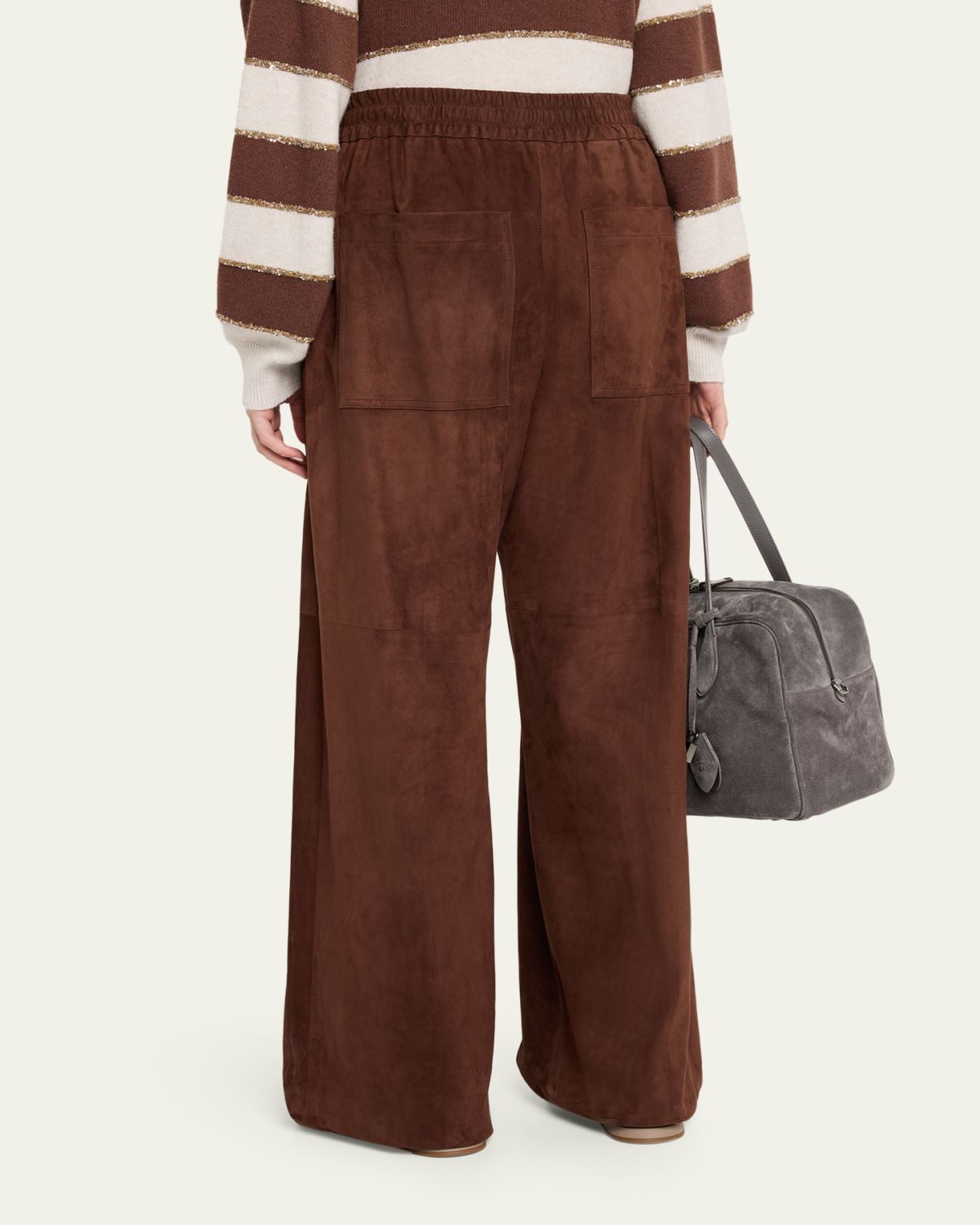 Brunello Cucinelli Suede Wide-Leg Pull-On Pants | Thumbnail 3