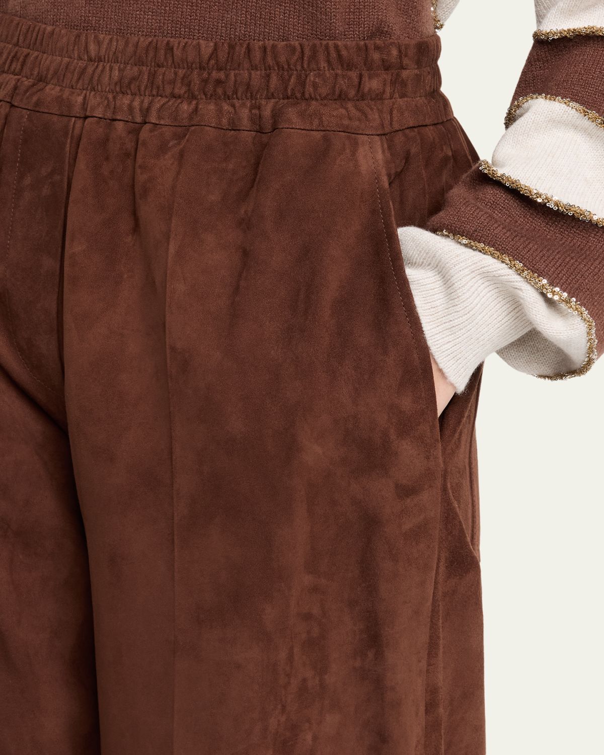 Brunello Cucinelli Suede Wide-Leg Pull-On Pants | Thumbnail 5