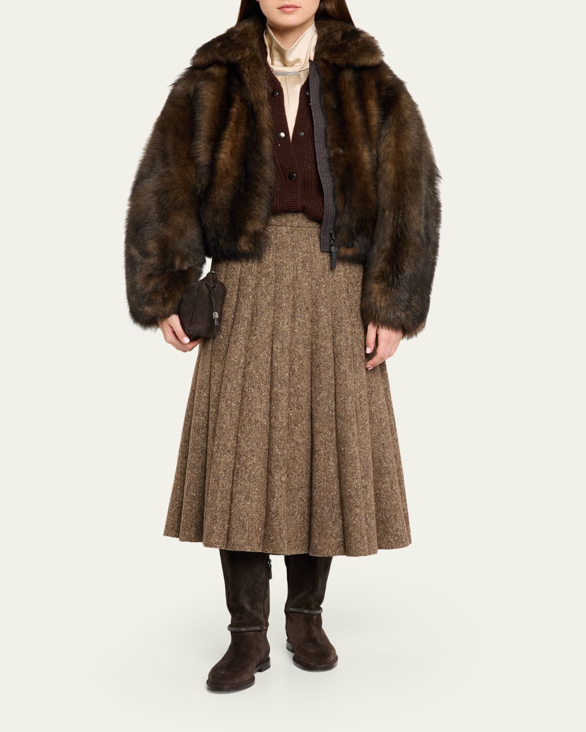 Brunello Cucinelli Lamb Shearling Zip Jacket With Monili Trim | Thumbnail 2 Brunello Cucinelli Lamb Shearling Zip Jacket With Monili Trim | Thumbnail 2