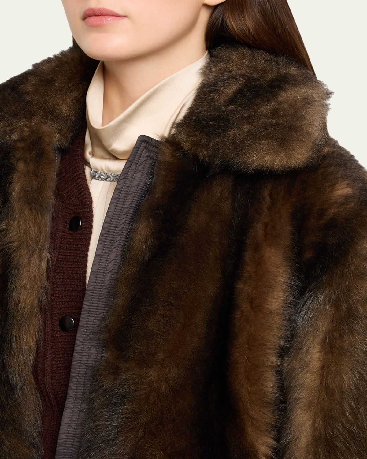 Brunello Cucinelli Lamb Shearling Zip Jacket With Monili Trim | Thumbnail 5 Brunello Cucinelli Lamb Shearling Zip Jacket With Monili Trim | Thumbnail 5
