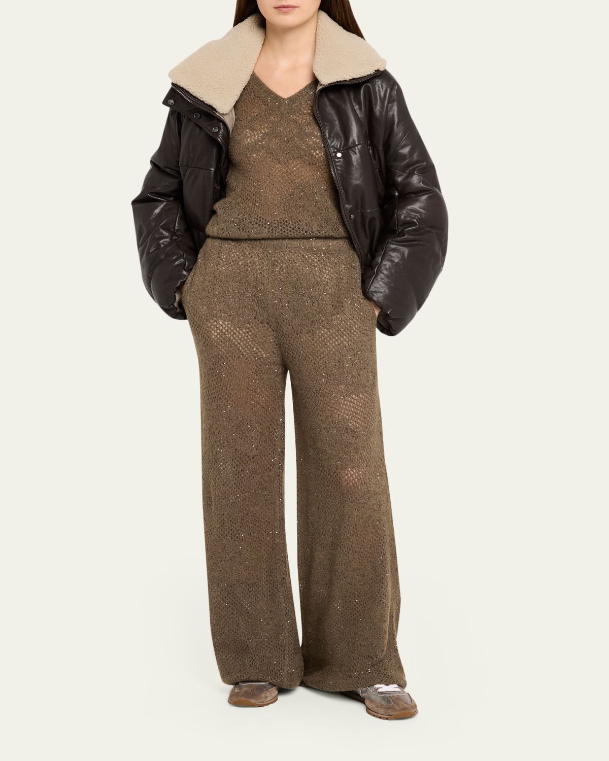Brunello Cucinelli Floral Paillette Mohair Open-Knit Wide-Leg Pants | Thumbnail 2 Brunello Cucinelli Floral Paillette Mohair Open-Knit Wide-Leg Pants | Thumbnail 2