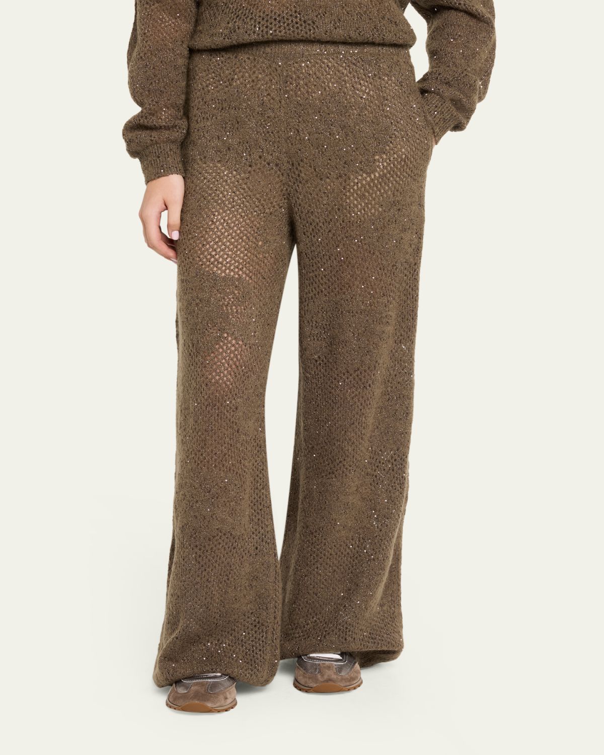 Brunello Cucinelli Floral Paillette Mohair Open-Knit Wide-Leg Pants | Thumbnail 4 Brunello Cucinelli Floral Paillette Mohair Open-Knit Wide-Leg Pants | Thumbnail 4