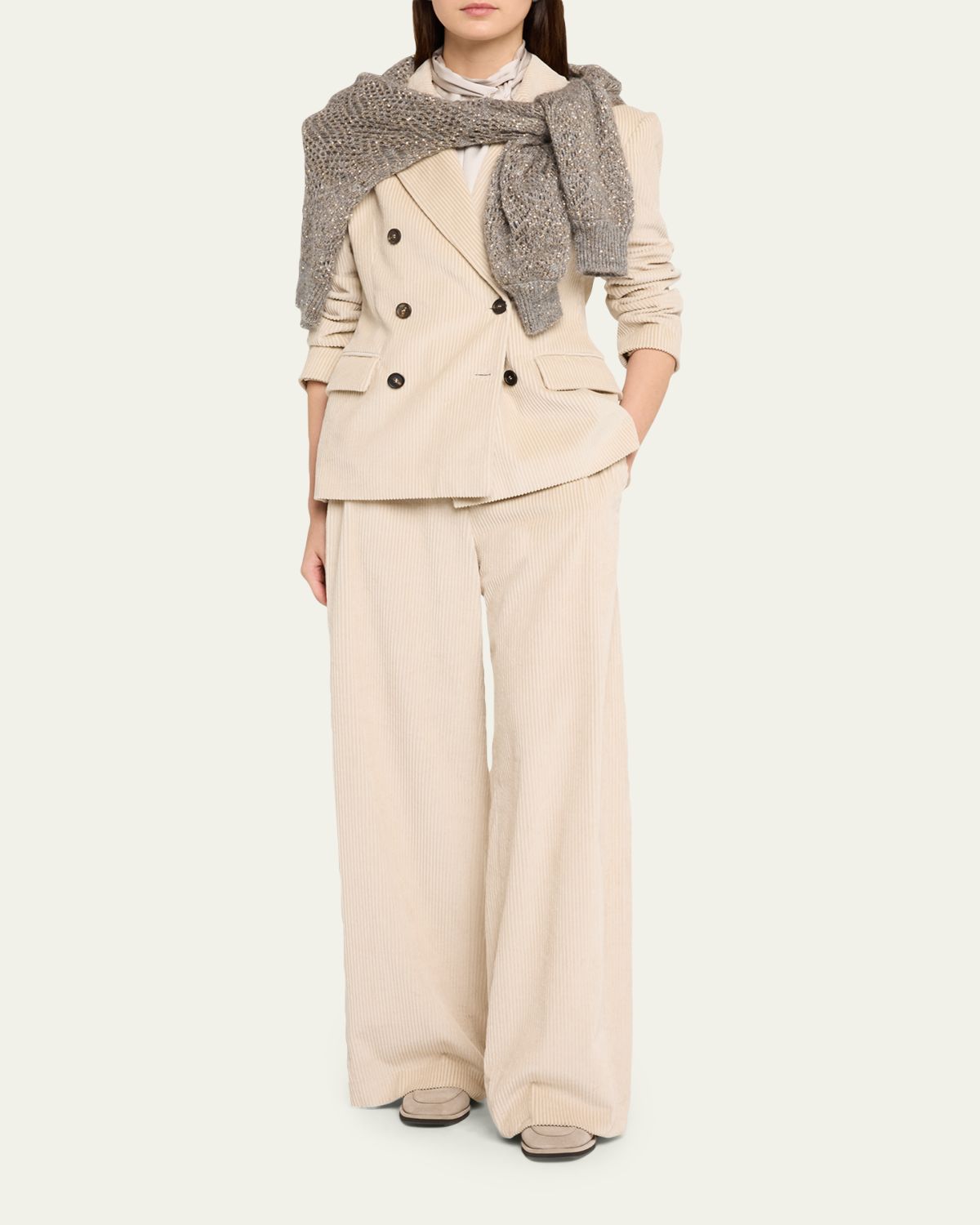 Brunello Cucinelli Airy Shimmer Open-Knit Mock Neck Sweater | Thumbnail 2 Brunello Cucinelli Airy Shimmer Open-Knit Mock Neck Sweater | Thumbnail 2