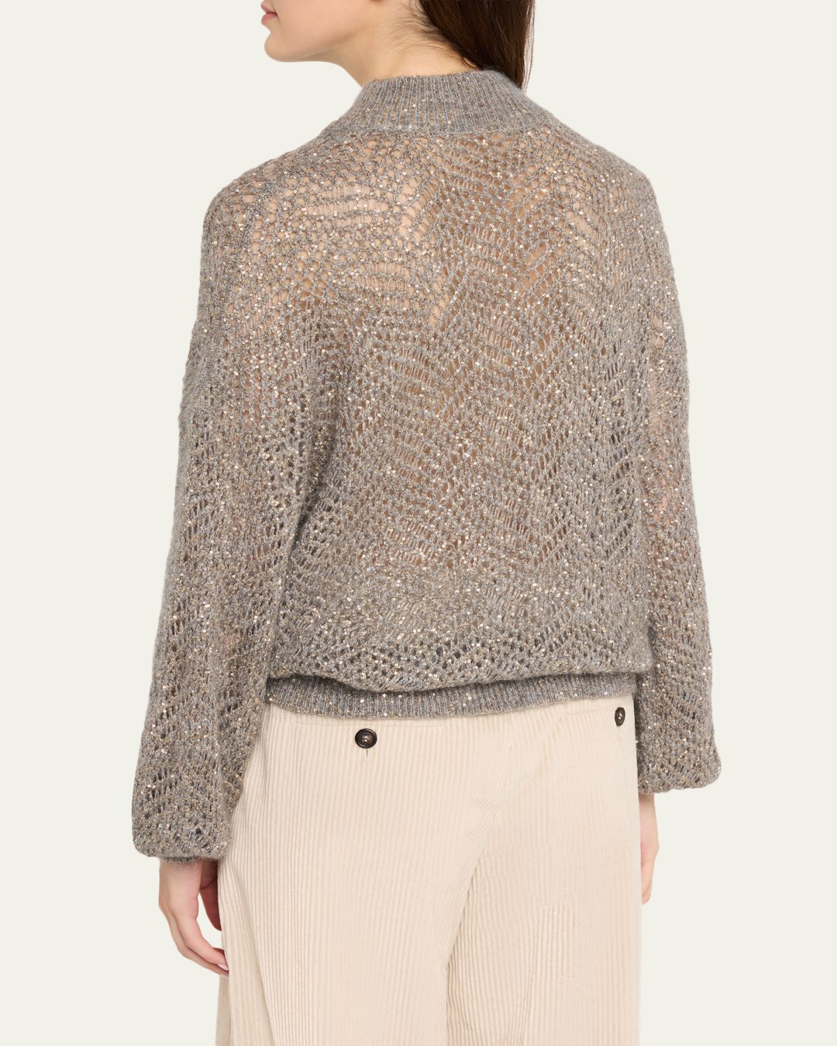 Brunello Cucinelli Airy Shimmer Open-Knit Mock Neck Sweater | Thumbnail 3 Brunello Cucinelli Airy Shimmer Open-Knit Mock Neck Sweater | Thumbnail 3