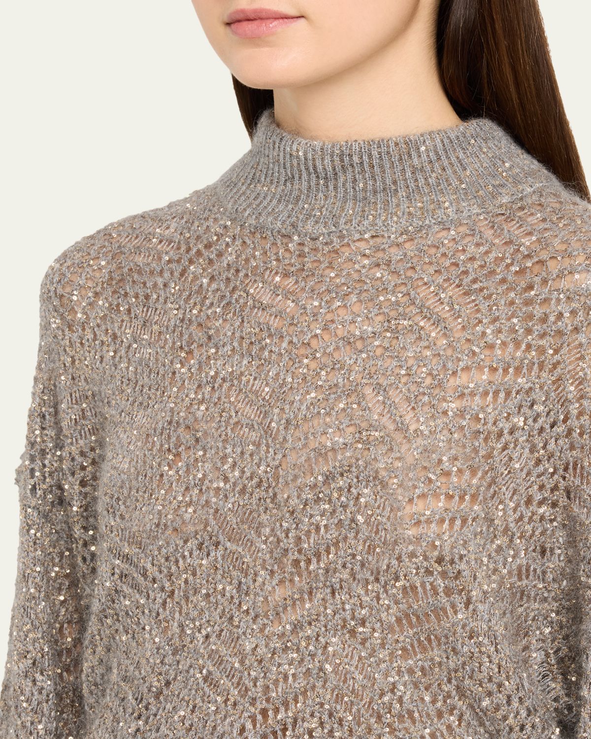 Brunello Cucinelli Airy Shimmer Open-Knit Mock Neck Sweater | Thumbnail 5 Brunello Cucinelli Airy Shimmer Open-Knit Mock Neck Sweater | Thumbnail 5