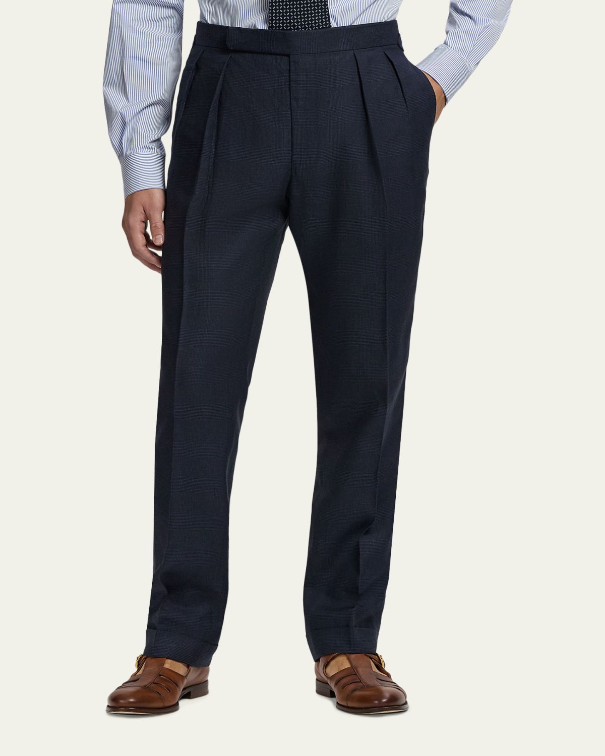 Ralph Lauren Purple Label Men's Cashmere and Silk Glen Plaid Pleated Trousers | Thumbnail 4 Ralph Lauren Purple Label Men's Cashmere and Silk Glen Plaid Pleated Trousers | Thumbnail 4