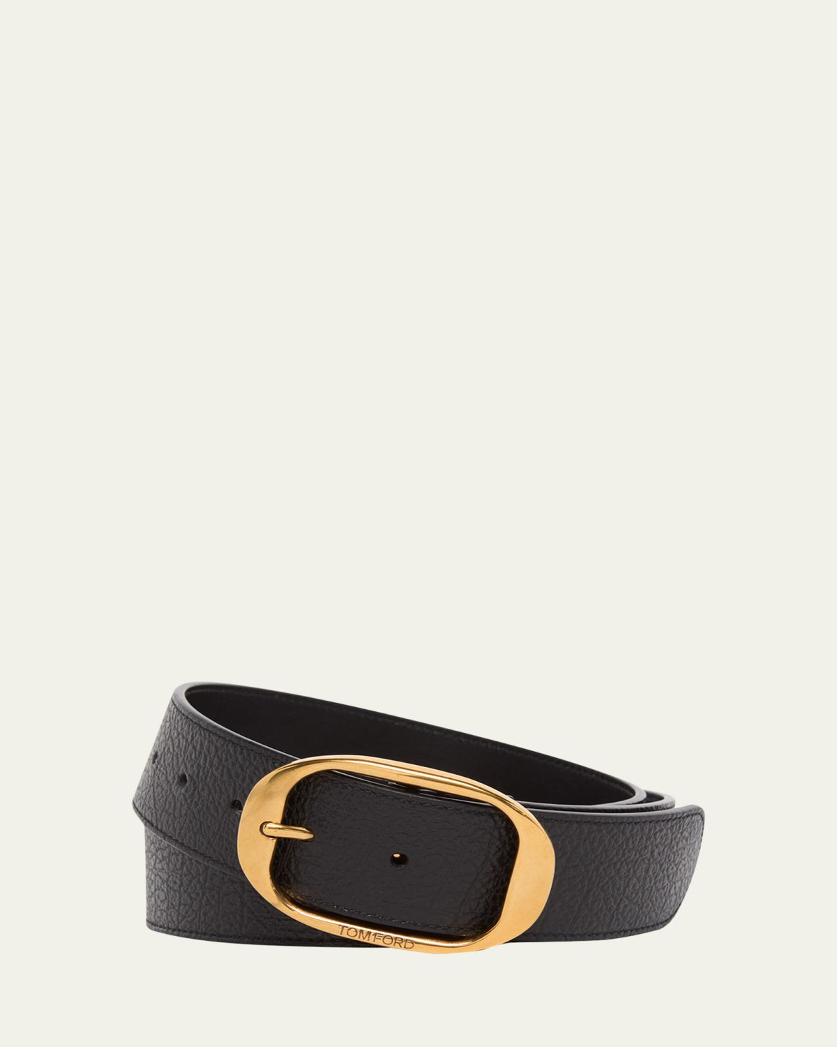 TOM FORD Men's Grained Leather Oval-Buckle Belt | Thumbnail 3 TOM FORD Men's Grained Leather Oval-Buckle Belt | Thumbnail 3