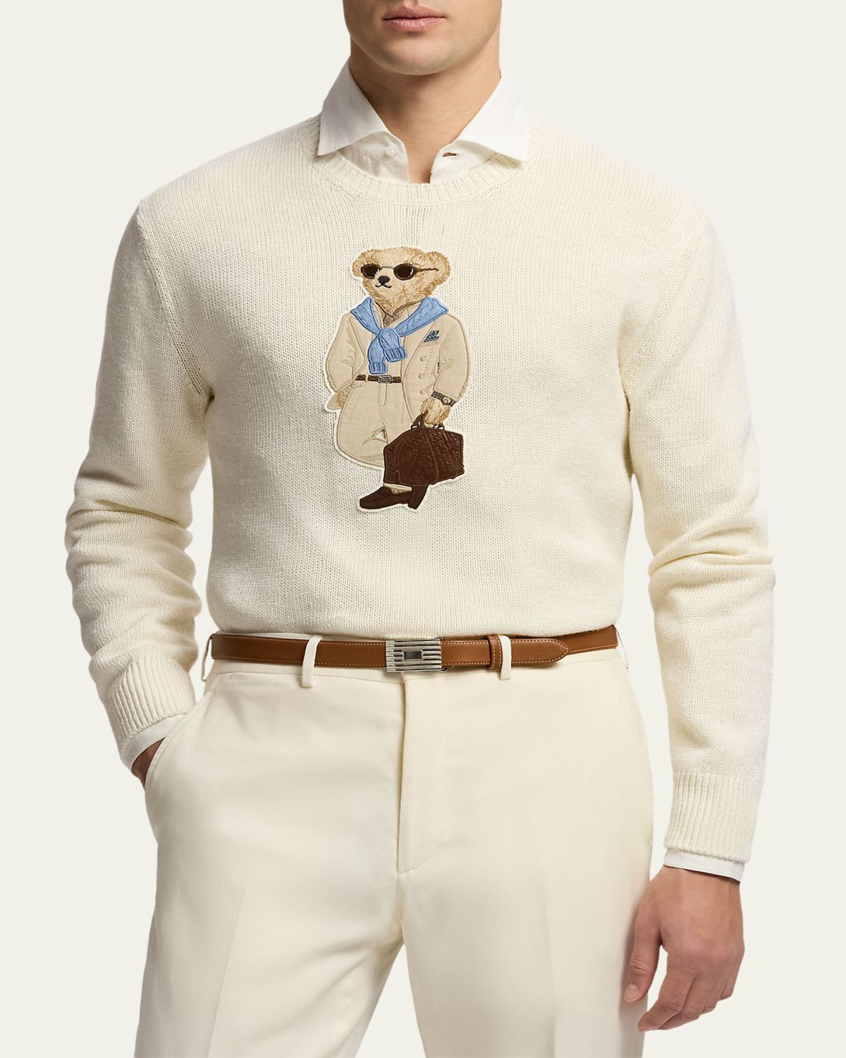Ralph Lauren Purple Label Men's Silk Knit Polo Bear Crewneck Sweater | Thumbnail 4 Ralph Lauren Purple Label Men's Silk Knit Polo Bear Crewneck Sweater | Thumbnail 4