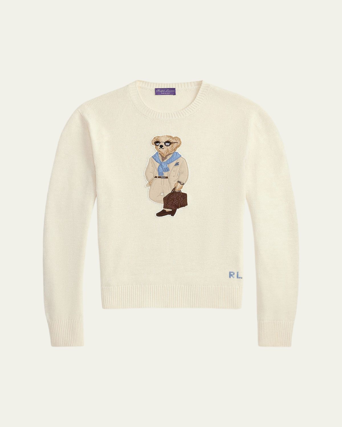 Ralph Lauren Purple Label Men's Silk Knit Polo Bear Crewneck Sweater