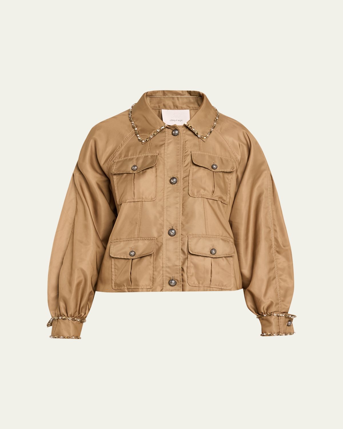 Cinq a Sept Rhinestone Chain Utility Jacket