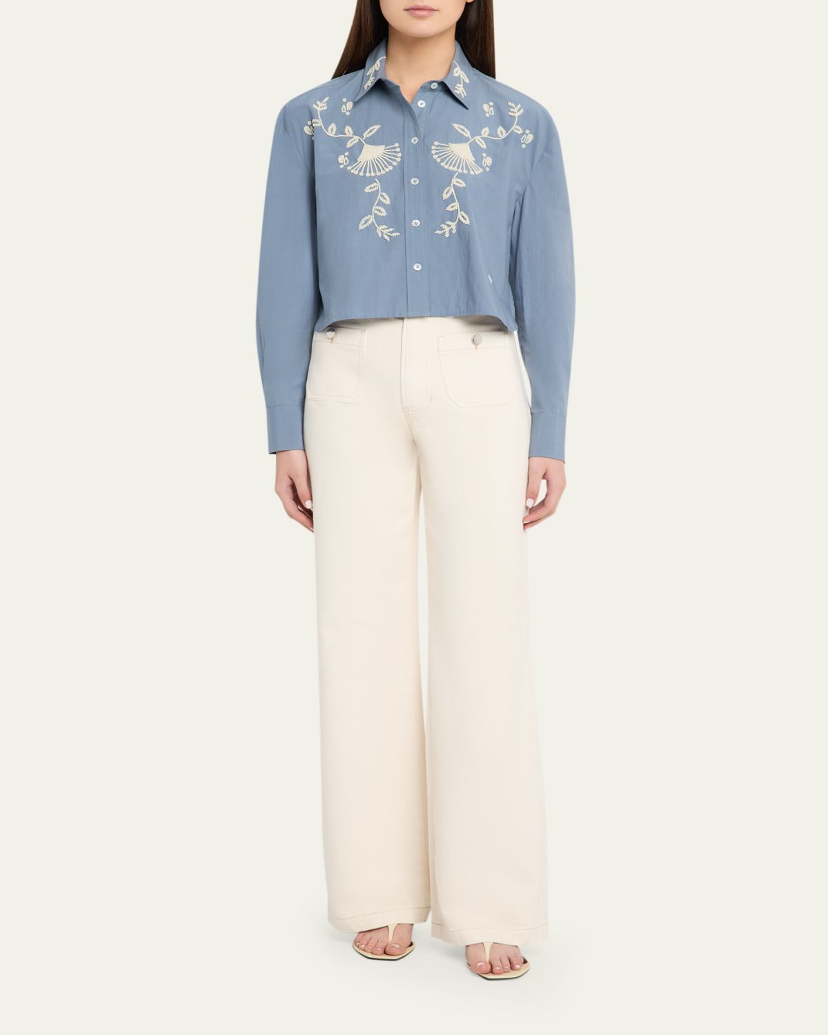 Veronica Beard Aderes Embroidered Cropped Cotton Shirt | Thumbnail 2