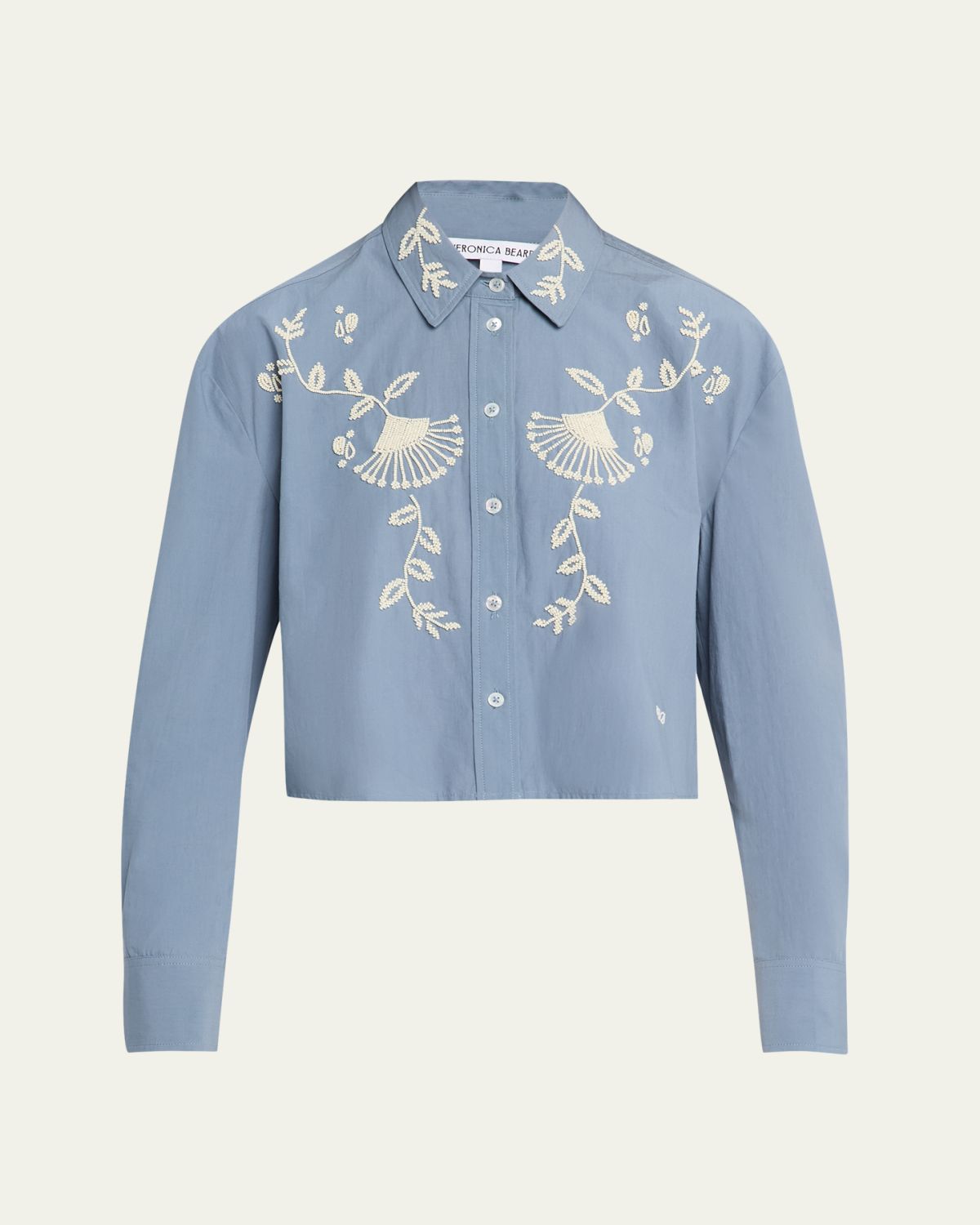 Veronica Beard Aderes Embroidered Cropped Cotton Shirt