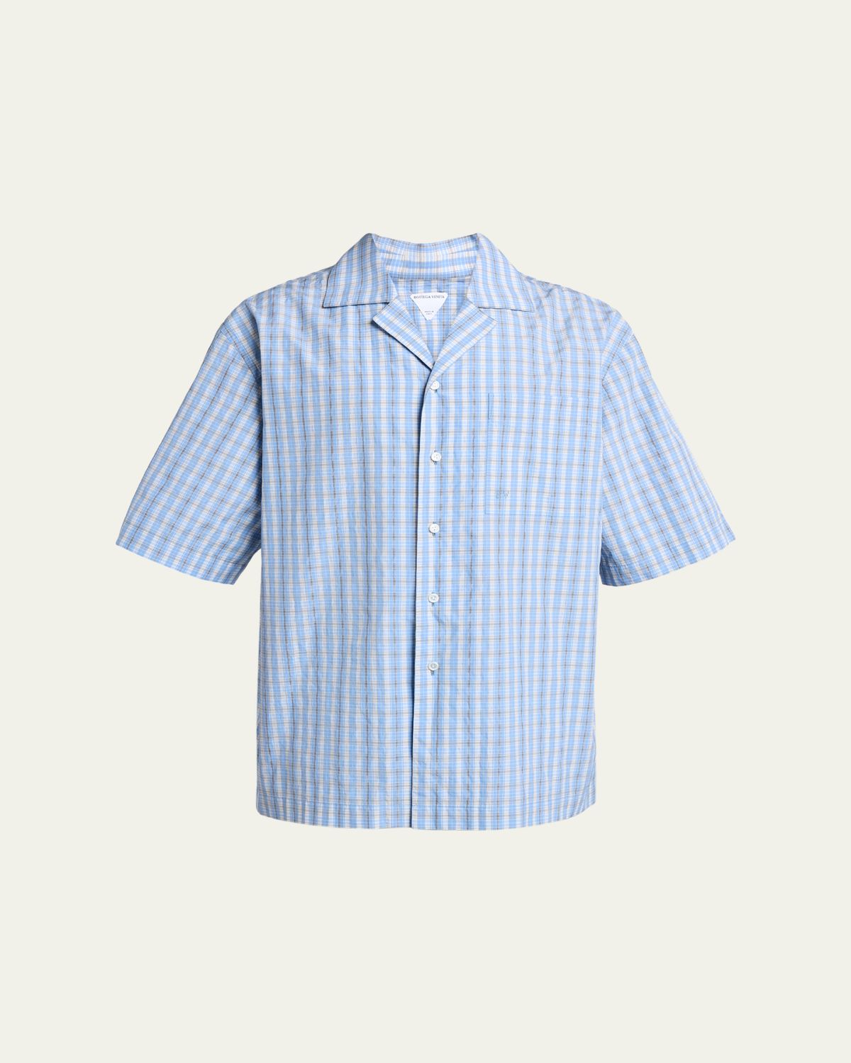 Bottega Veneta Men's Cotton and Silk Textured Plaid Short-Sleeve Shirt | Thumbnail 6 Bottega Veneta Men's Cotton and Silk Textured Plaid Short-Sleeve Shirt | Thumbnail 6