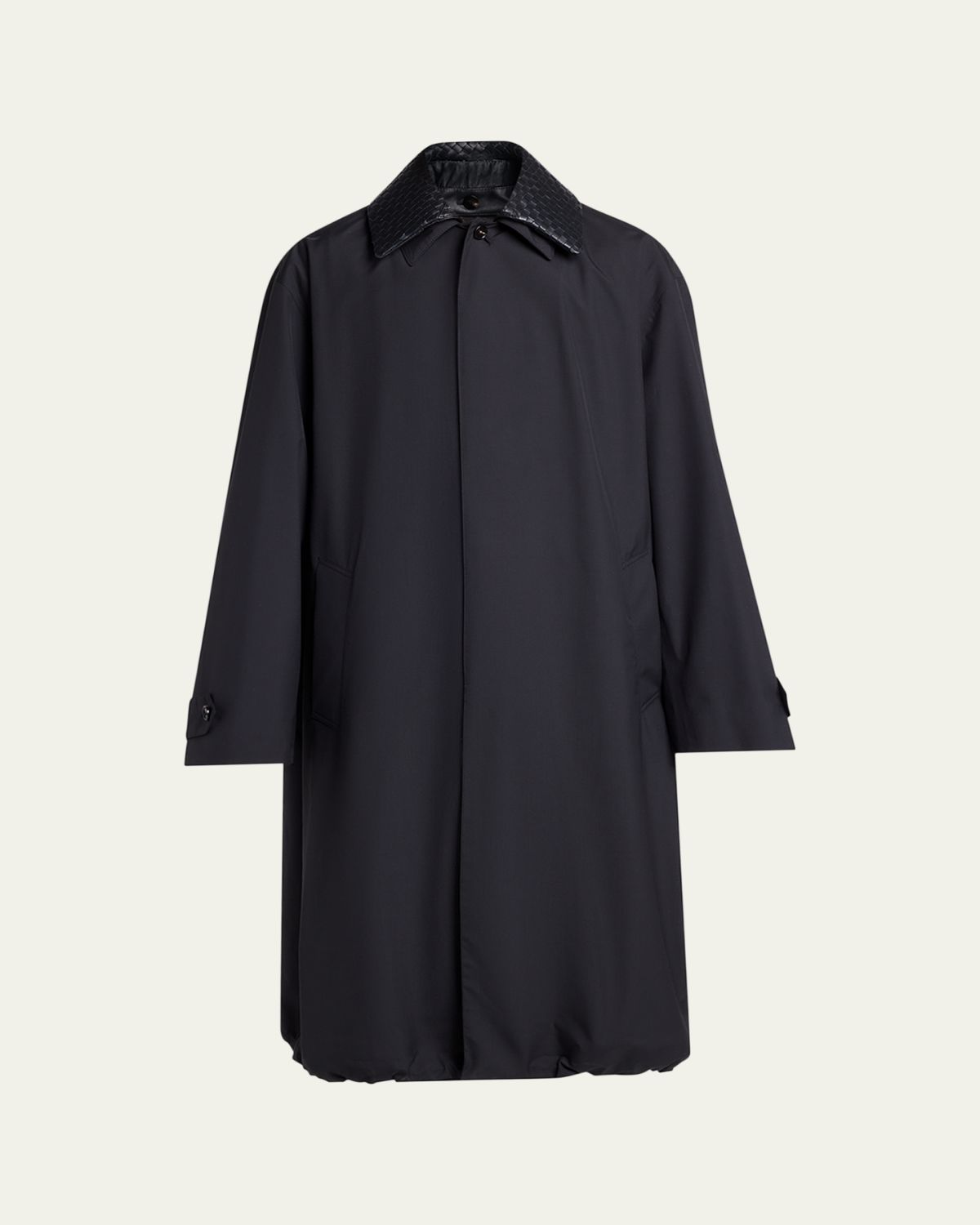 Bottega Veneta Men's Leather Intrecciato-Collar Overcoat | Thumbnail 6
