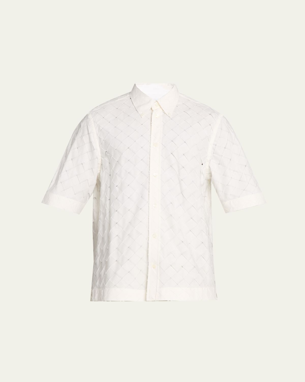 Bottega Veneta Men's Poplin Intrecciato Short-Sleeve Shirt | Thumbnail 6 Bottega Veneta Men's Poplin Intrecciato Short-Sleeve Shirt | Thumbnail 6