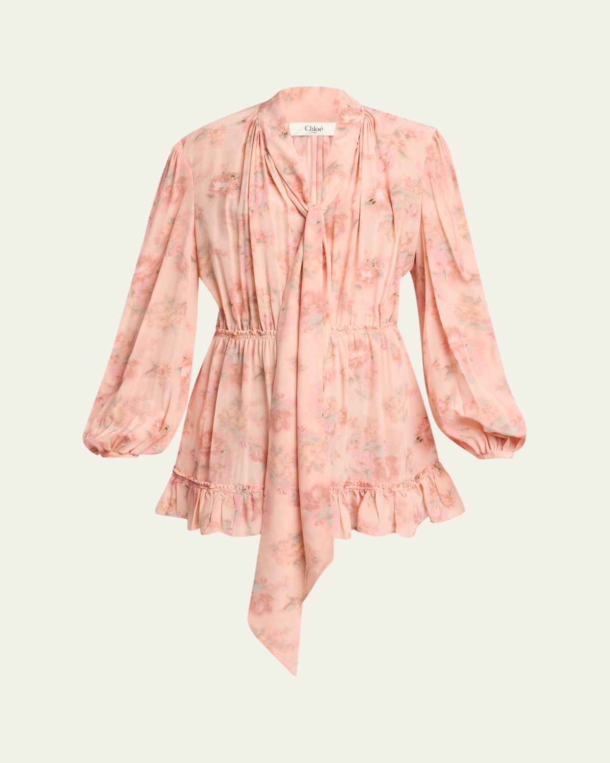 Chloe Long-Sleeve Bouquet Print Silk Dress | Thumbnail 6 Chloe Long-Sleeve Bouquet Print Silk Dress | Thumbnail 6