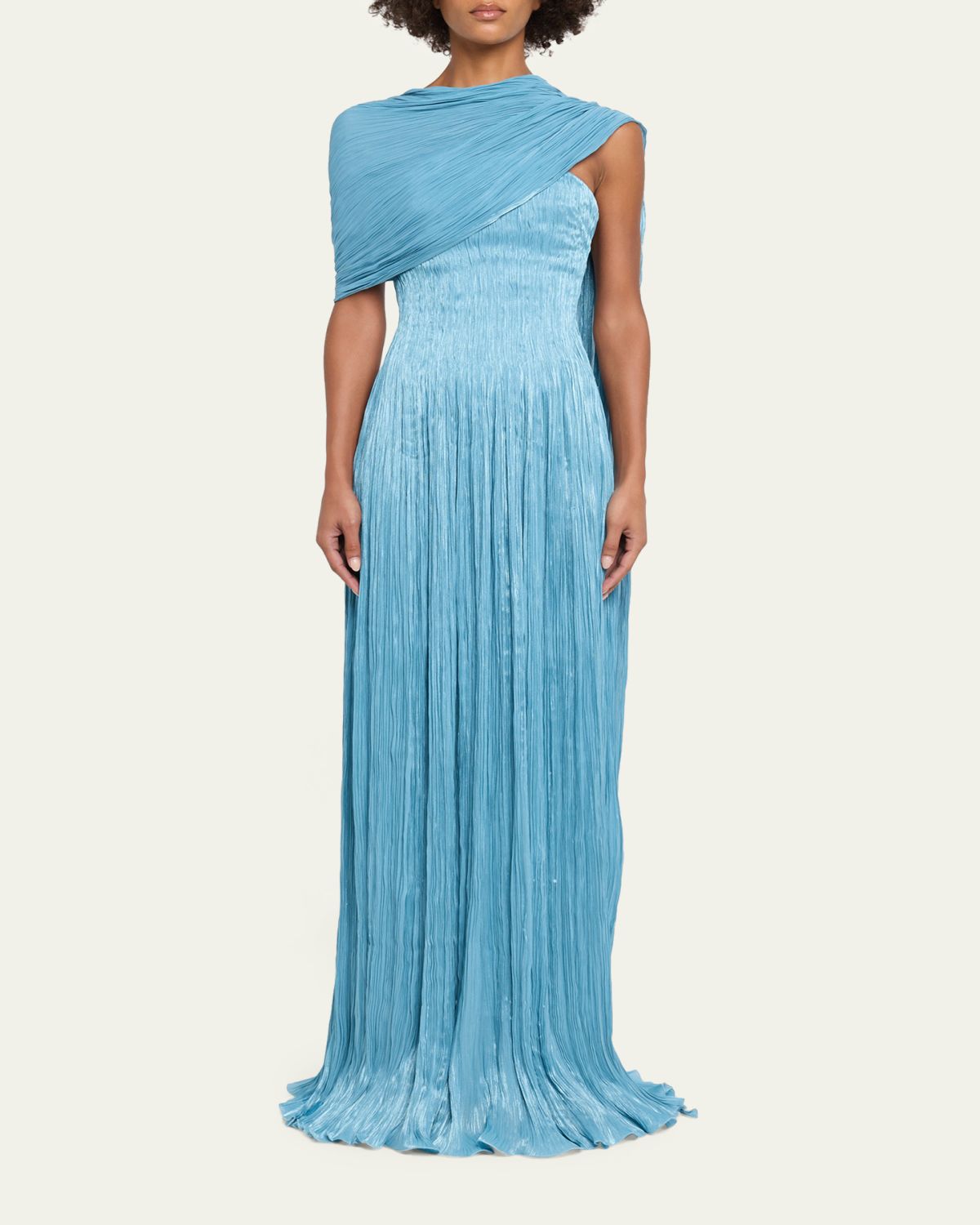 MARMAR HALIM Roseya Pleated Satin Draped Cape Gown | Thumbnail 2