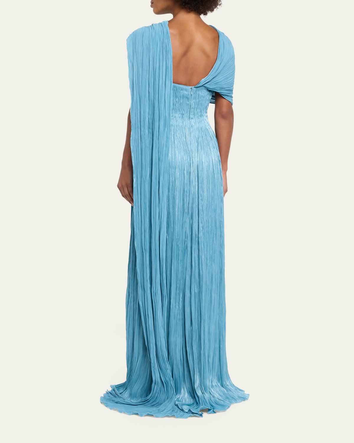 MARMAR HALIM Roseya Pleated Satin Draped Cape Gown | Thumbnail 3