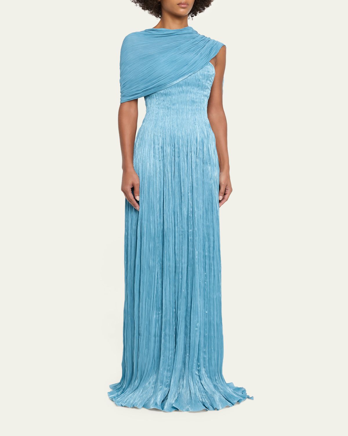 MARMAR HALIM Roseya Pleated Satin Draped Cape Gown | Thumbnail 4