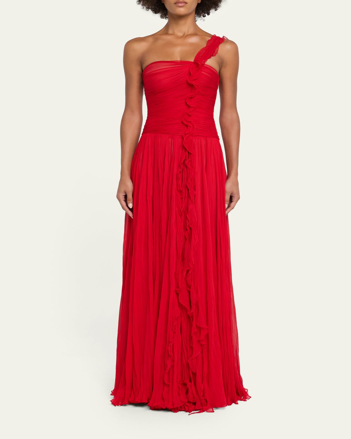 MARMAR HALIM One-Shoulder Silk Georgette Ruffle Gown | Thumbnail 2