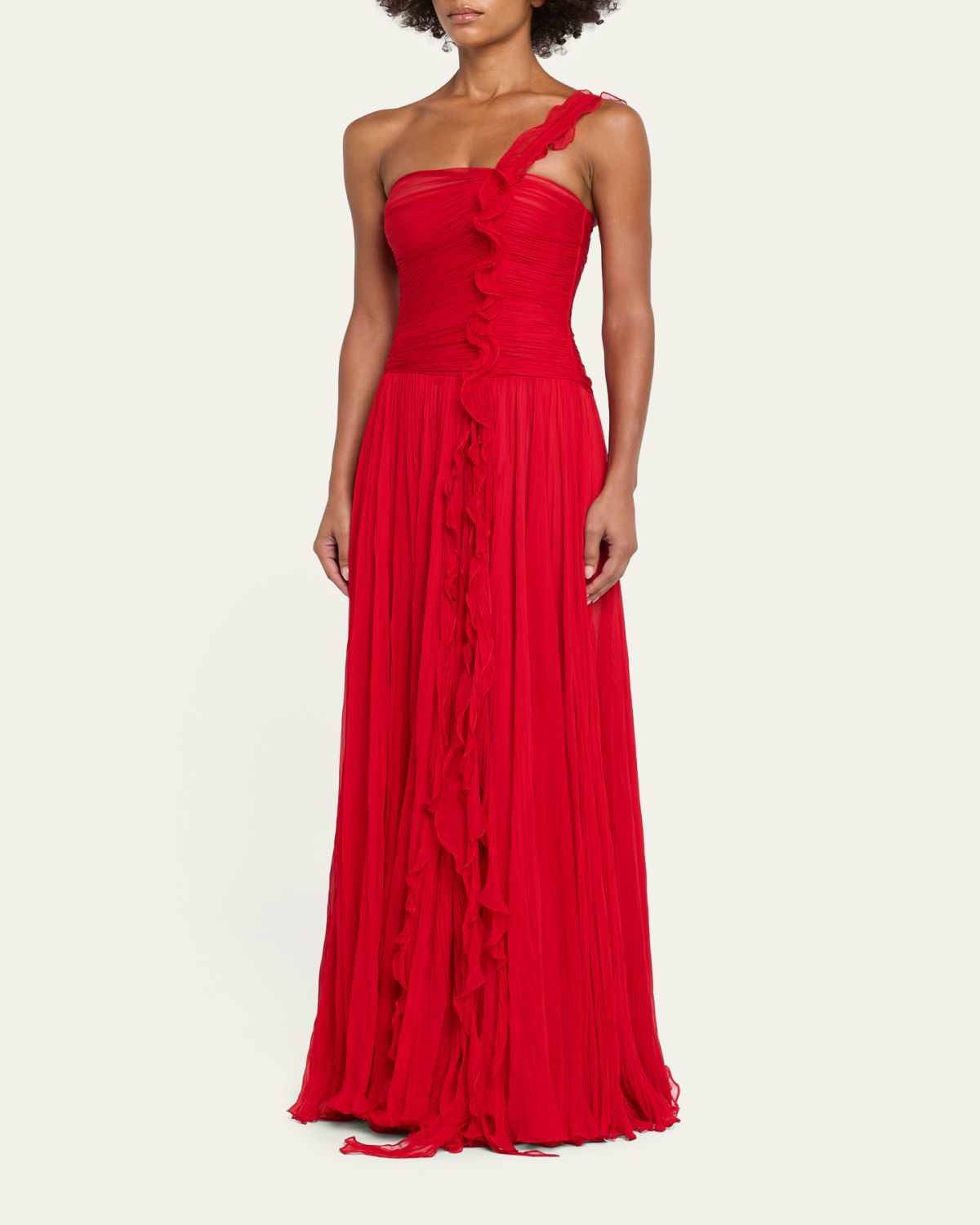 MARMAR HALIM One-Shoulder Silk Georgette Ruffle Gown | Thumbnail 4