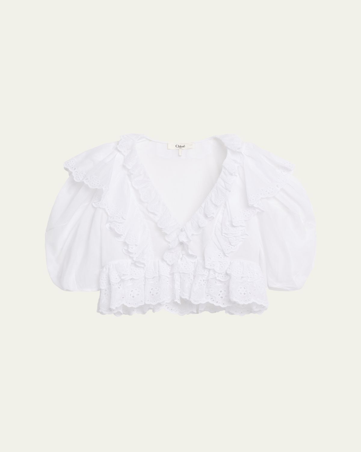 Chloe Ruffled Eyelet Cotton Puff-Sleeve Crop Top | Thumbnail 6