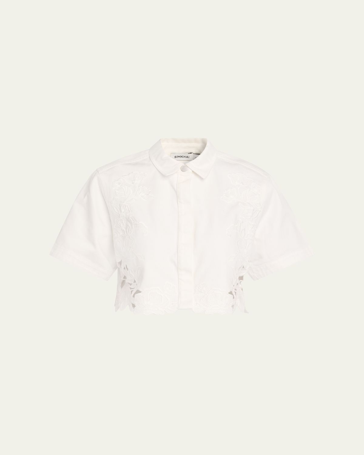 SIMKHAI Albaine Embroidered Denim Crop Top