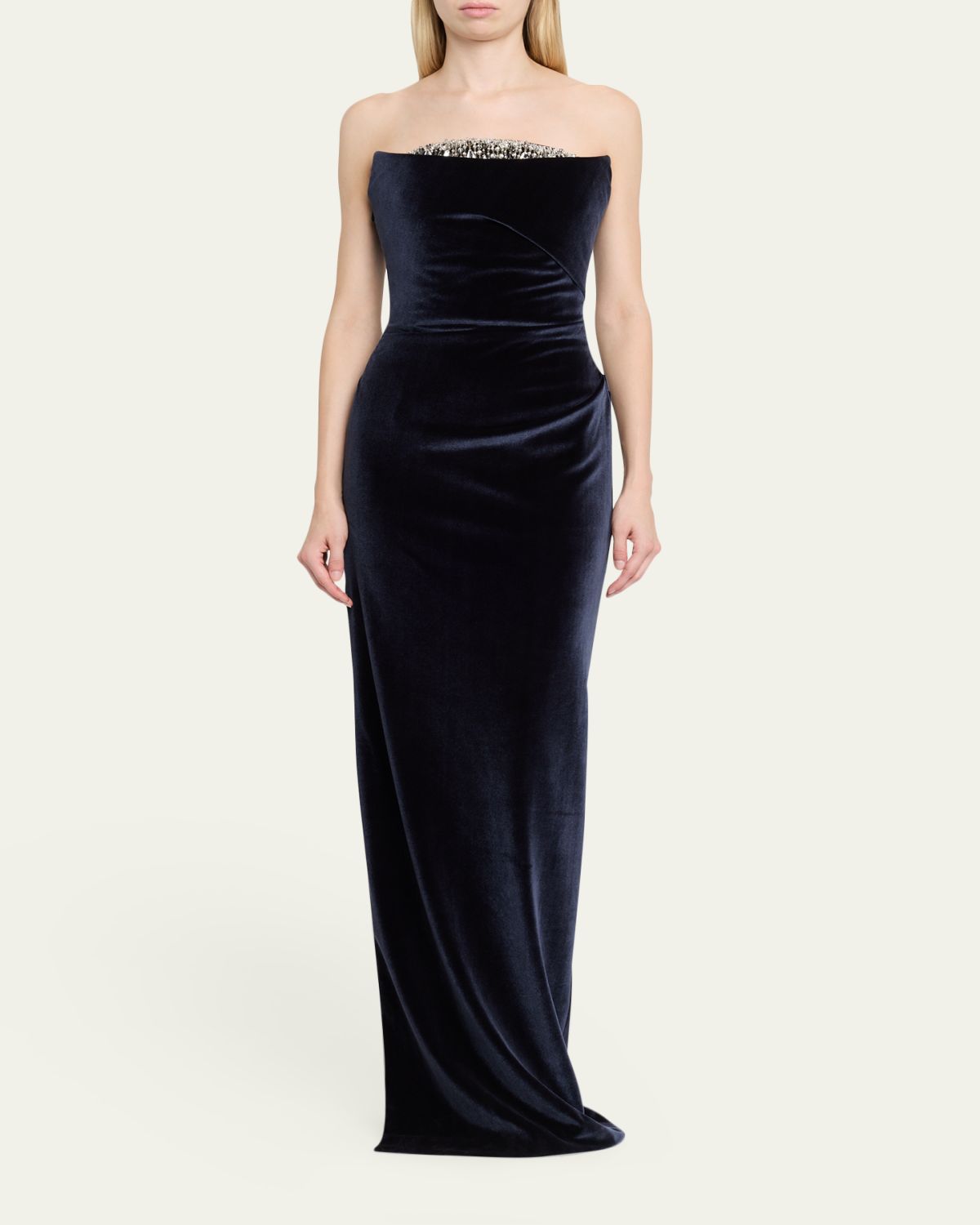 Pamella Roland Strapless Crystal Embellished Velvet Column Gown | Thumbnail 2 Pamella Roland Strapless Crystal Embellished Velvet Column Gown | Thumbnail 2