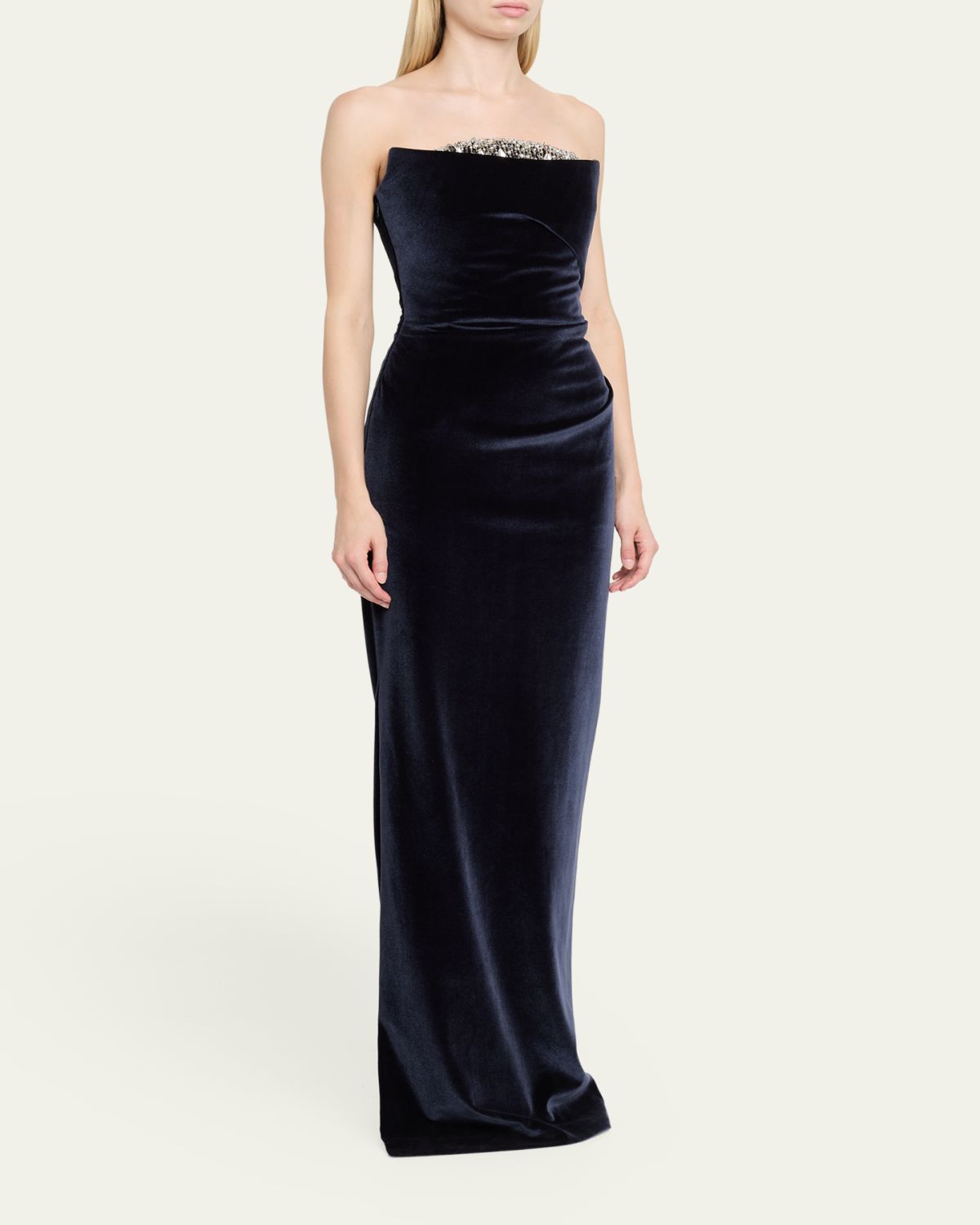 Pamella Roland Strapless Crystal Embellished Velvet Column Gown | Thumbnail 4 Pamella Roland Strapless Crystal Embellished Velvet Column Gown | Thumbnail 4