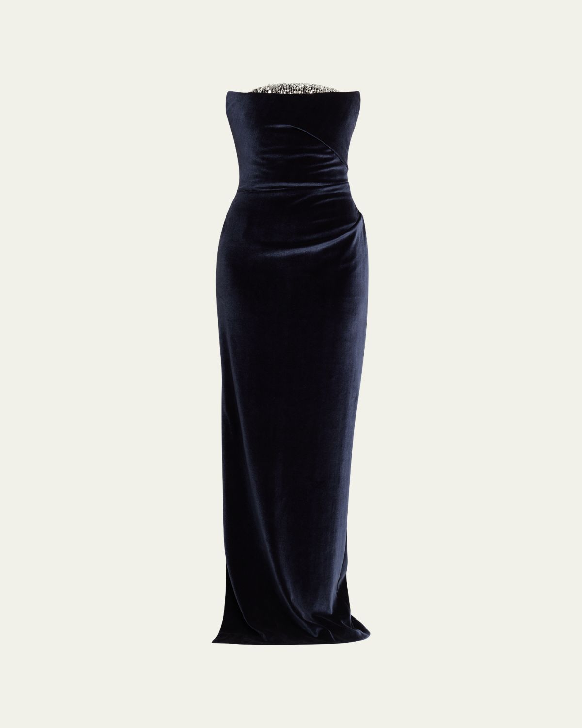 Pamella Roland Strapless Crystal Embellished Velvet Column Gown